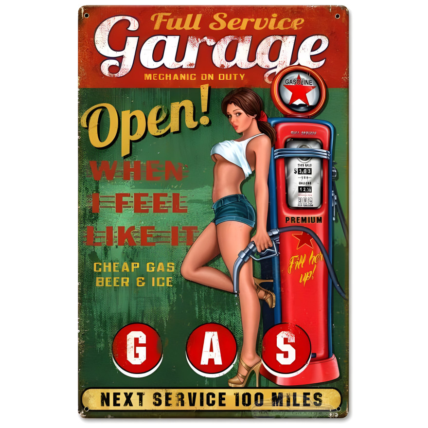 Full Service Garage 3 Metal Sign - 12" x 18"