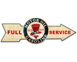 Full Service Red Hat Gasoline Metal Sign - 32" x 11"