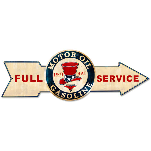 Full Service Red Hat Gasoline Metal Sign - 32" x 11"