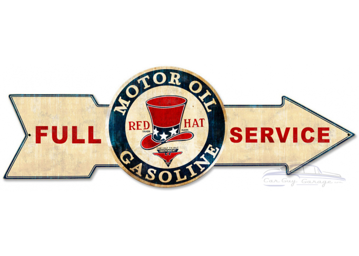 Full Service Red Hat Gasoline Metal Sign - 32" x 11"
