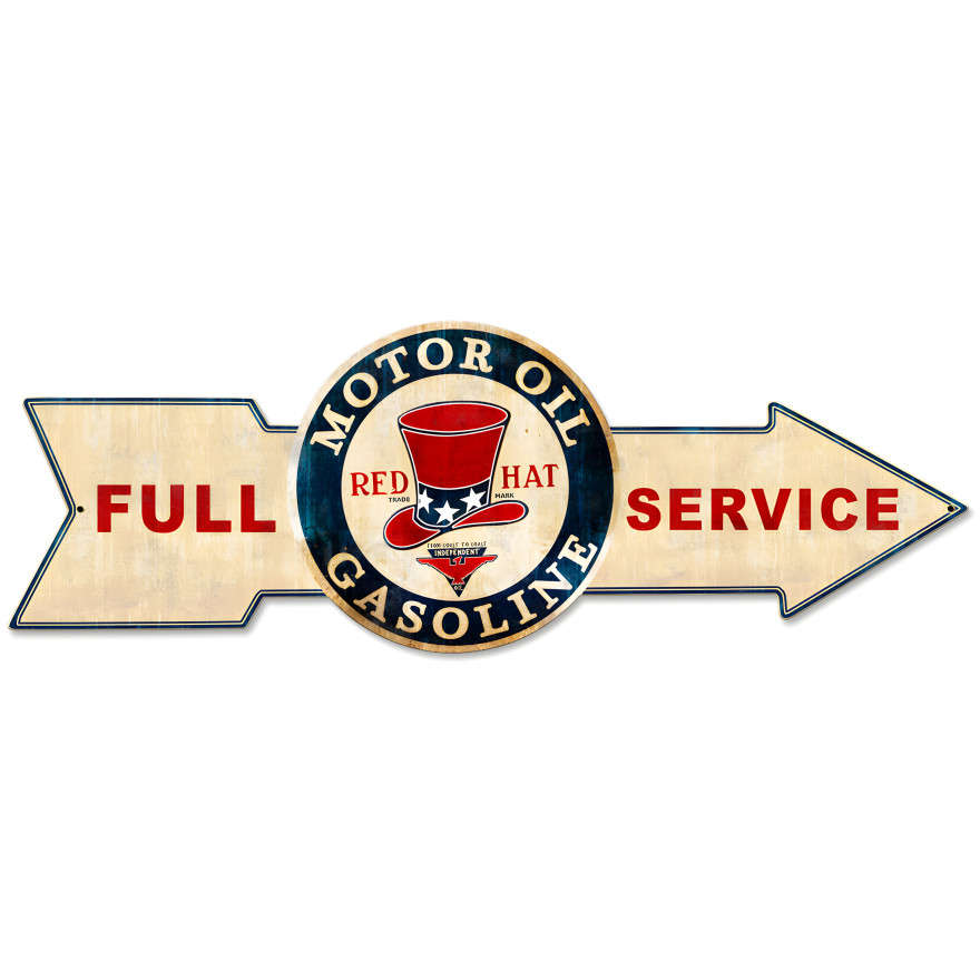 Full Service Red Hat Gasoline Metal Sign - 32" x 11"