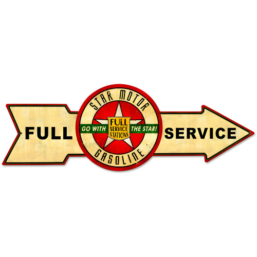 Full Service Star Motor Gasoline Metal Sign - 32" x 11"