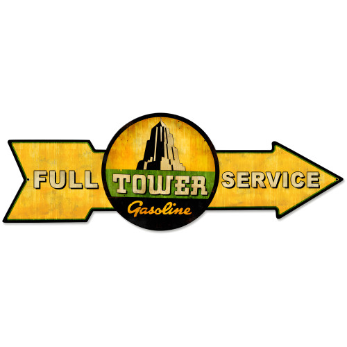 Full Service Tower Gasoline Metal Sign - 32" x 11"