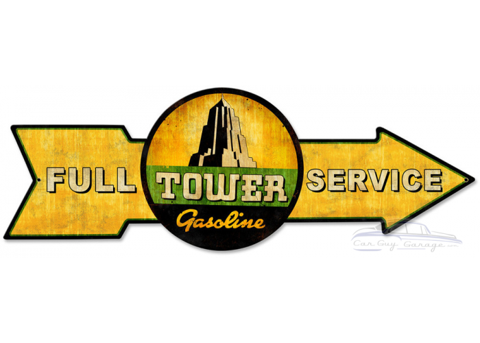 Full Service Tower Gasoline Metal Sign - 32" x 11"