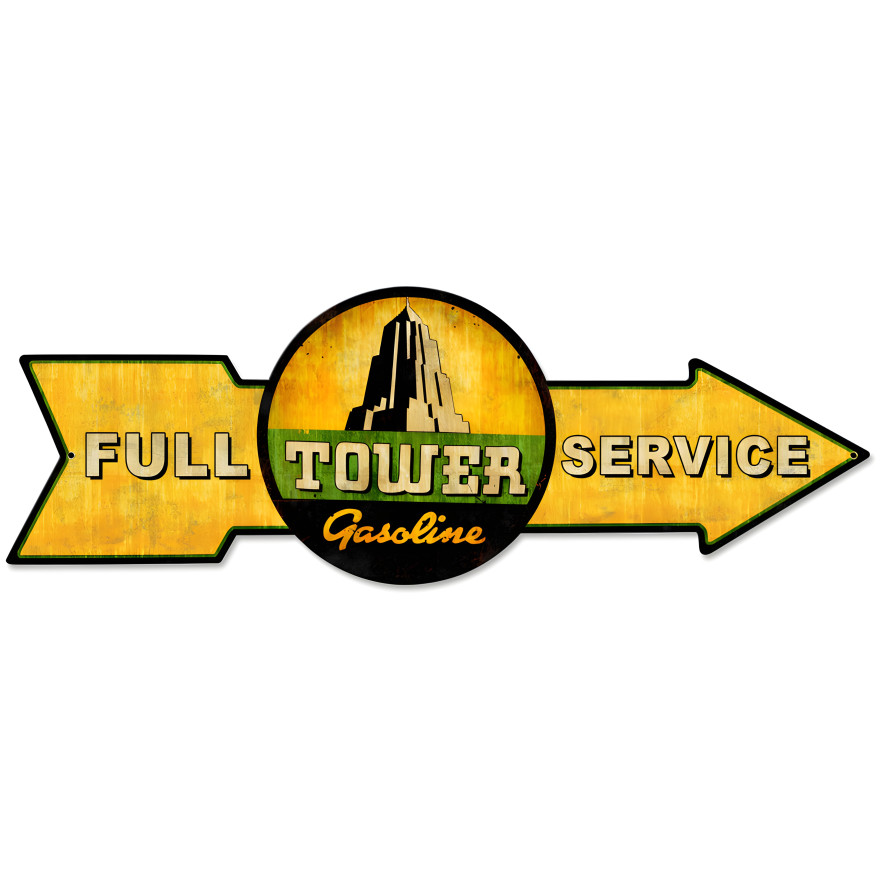 Full Service Tower Gasoline Metal Sign - 32" x 11"