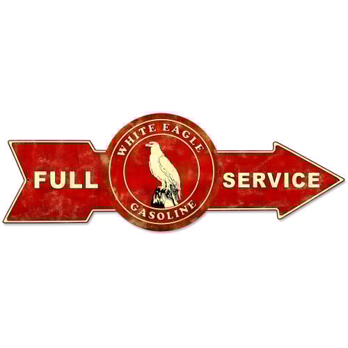 Full Service White Eagle Gasoline Metal Sign - 32" x 11"
