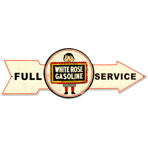 Full Service White Rose Gasoline Metal Sign - 32" x 11"