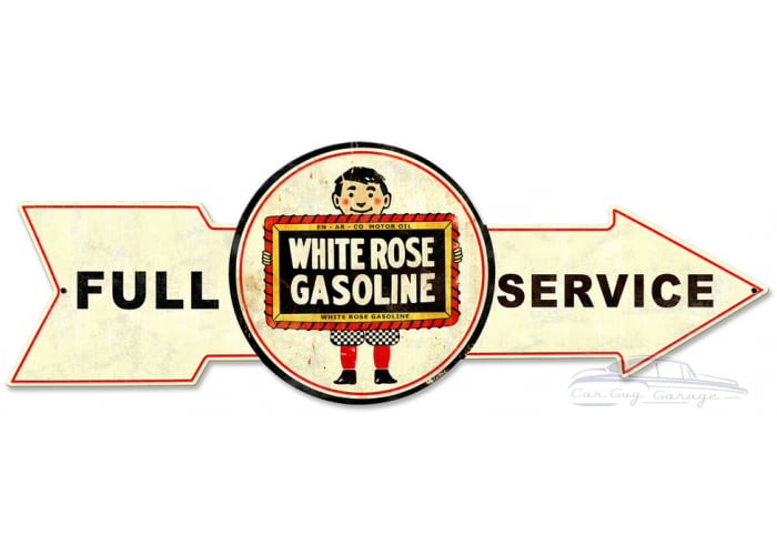 Full Service White Rose Gasoline Metal Sign - 32" x 11"