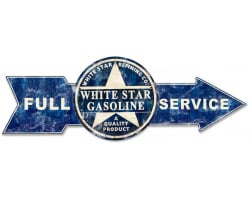 Full Service White Star Gasoline Metal Sign - 32" x 11"