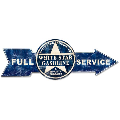 Full Service White Star Gasoline Metal Sign - 32" x 11"