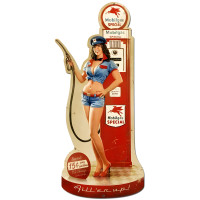 Gas Pump Girl Metal Sign - 17" x 36"