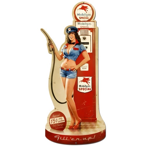 Gas Pump Girl Metal Sign - 17" x 36"