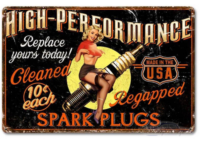 Girl Spark Plug Metal Sign - 18" x 12"