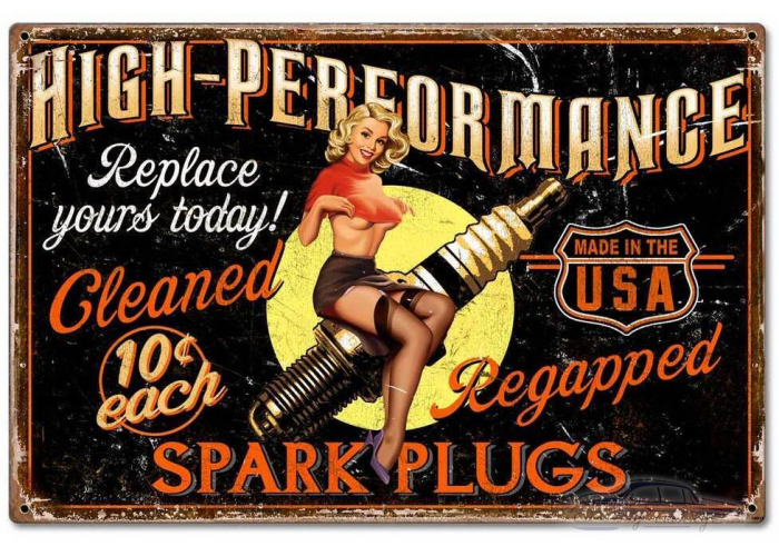 Girl Spark Plug Metal Sign - 24" x 16"