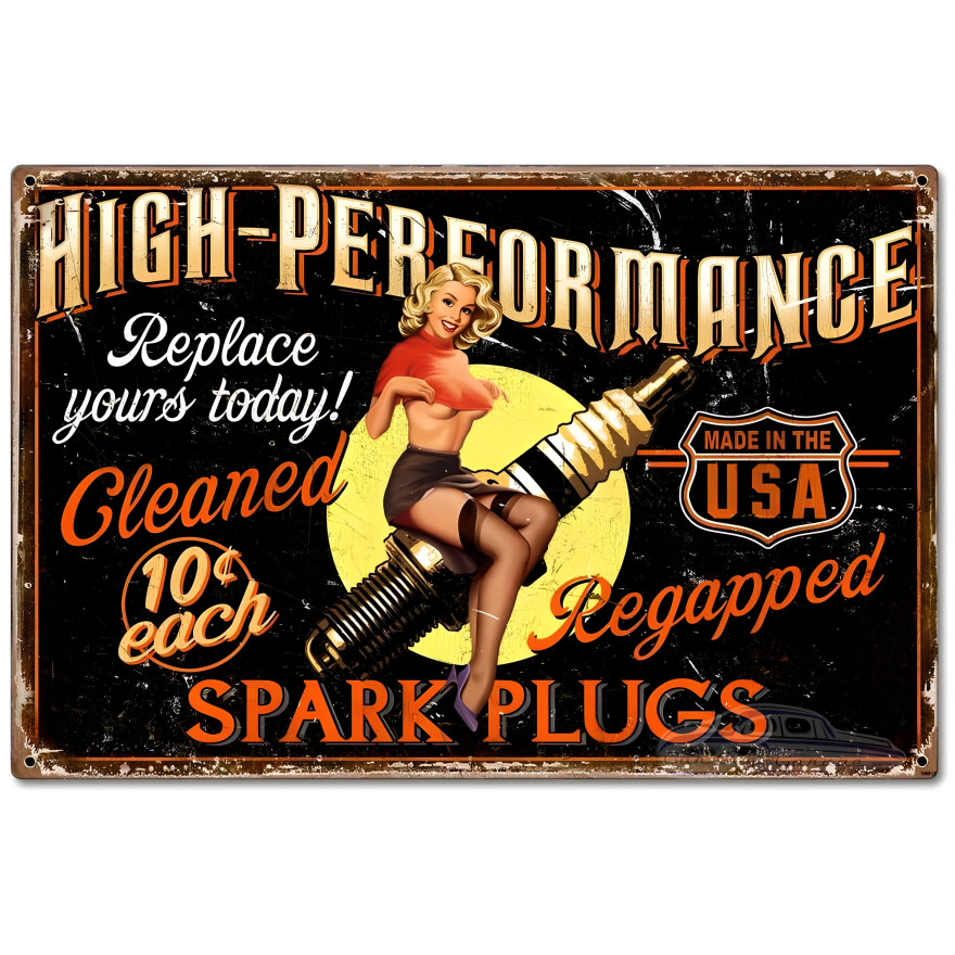 Girl Spark Plug Metal Sign - 24" x 16"