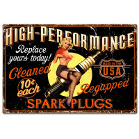 Girl Spark Plug Metal Sign - 30" x 20"