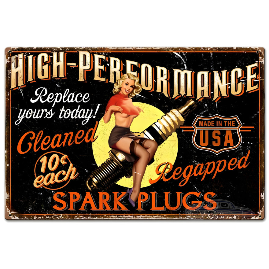 Girl Spark Plug Metal Sign - 30" x 20"