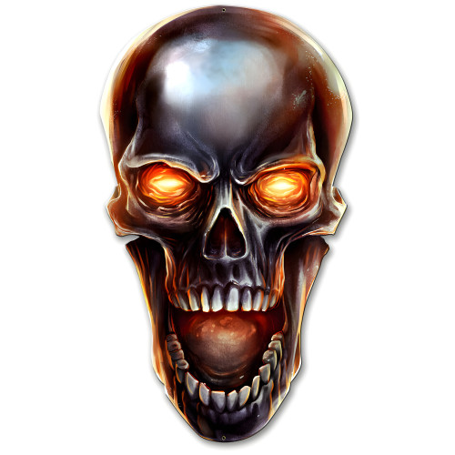 Glowing Metal Skull Metal Sign - 20" x 11"