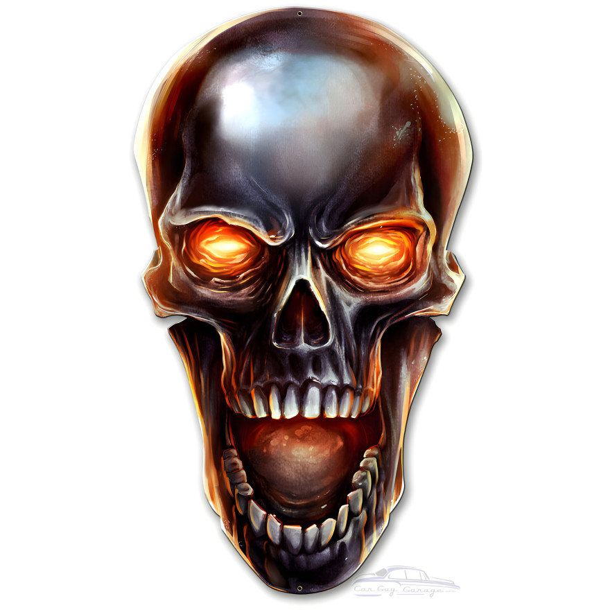 Glowing Metal Skull Metal Sign - 20" x 11"