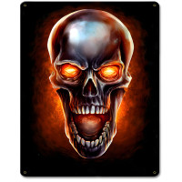 Glowing Metal Skull Metal Sign - 12" x 15"