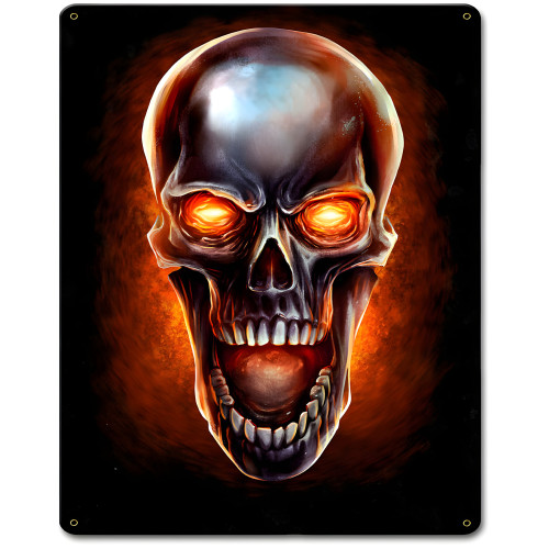 Glowing Metal Skull Metal Sign - 12" x 15"