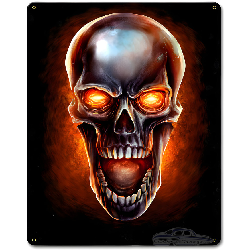 Glowing Metal Skull Metal Sign - 12" x 15"