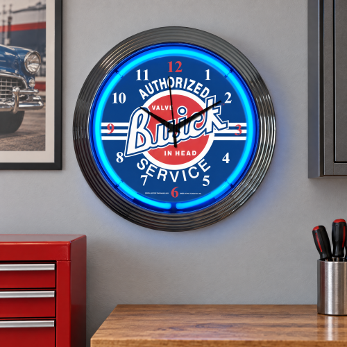 Buick Neon Clock - GM Authorized Service Blue Wall Clock