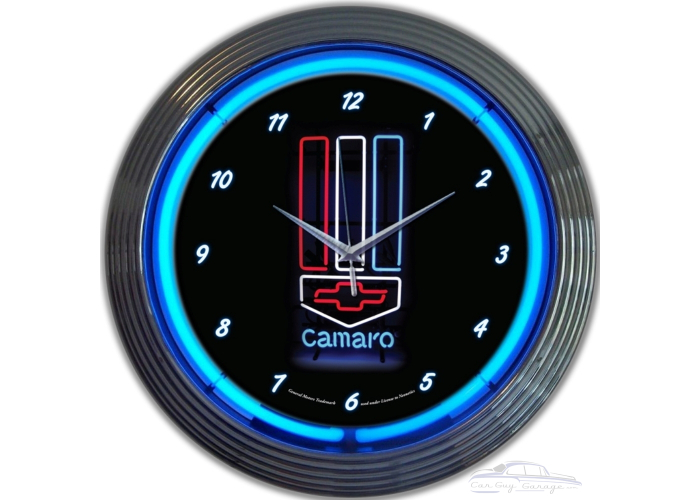 GM Camaro Red, White and Blue Neon Clock