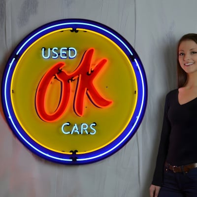 GM OK Used Cars Neon Sign - Vintage Automotive Decor, 36