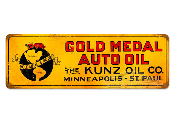 Gold Metal Oil Kunz Metal Sign - 8" x 24"