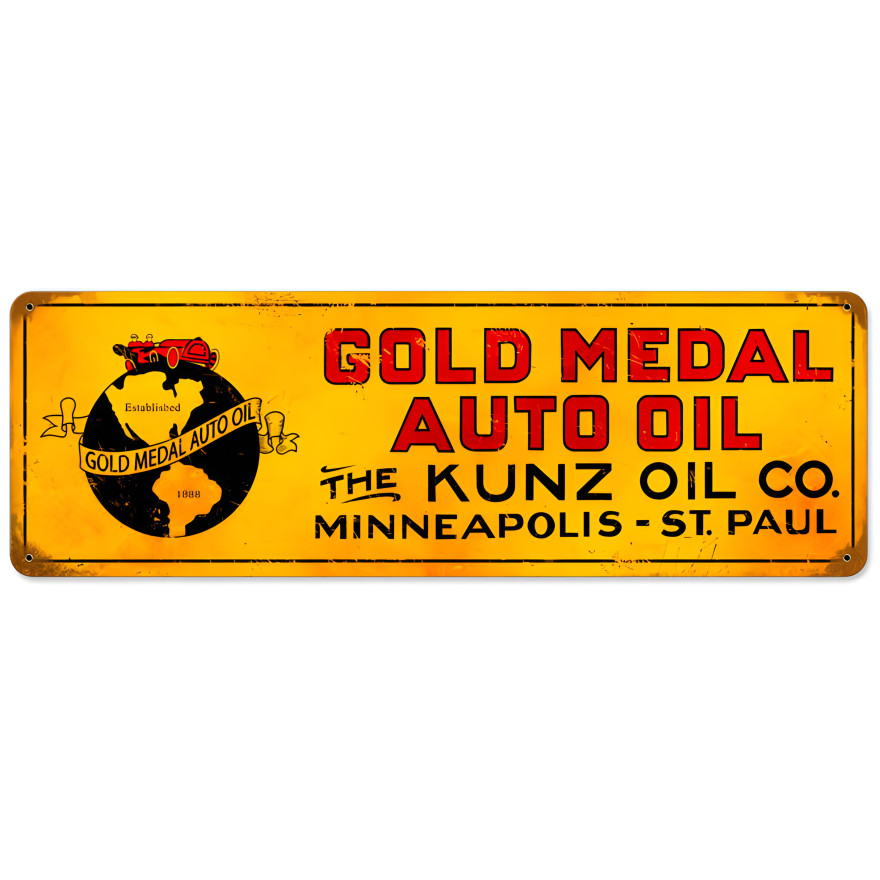 Gold Metal Oil Kunz Metal Sign - 8" x 24"
