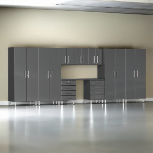 Grey Modular 10 Piece Garage Cabinet Kit with Recessed Worktop
