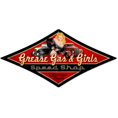 Grease Gas Girls Metal Sign - 14" x 24"