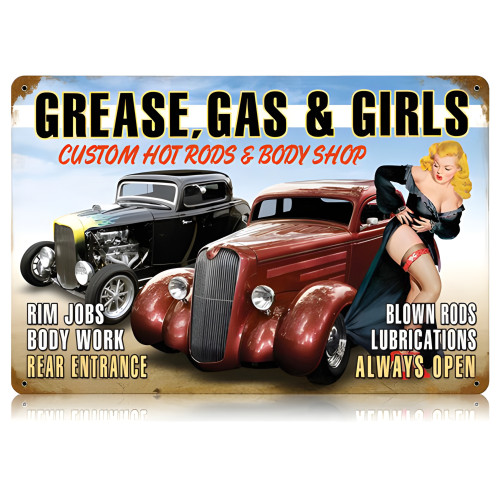 Grease Gas Girls Metal Sign - 18" x 12"