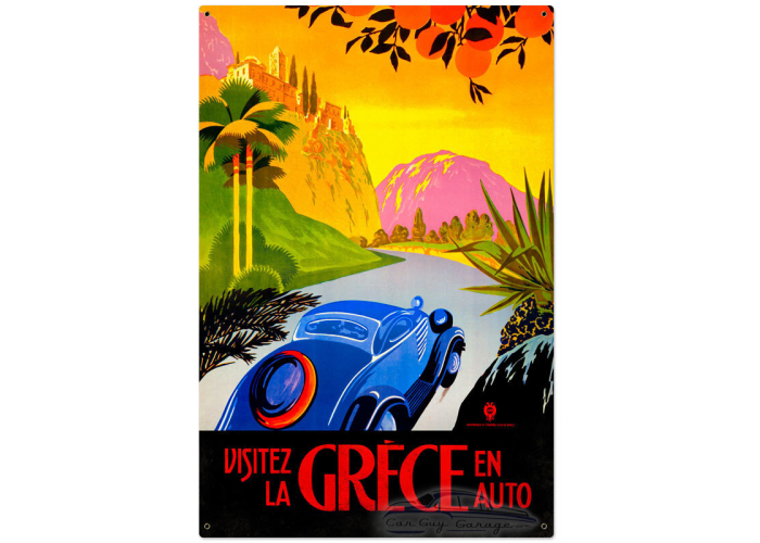 Greece Auto Travel Metal Sign - 24" x 36"