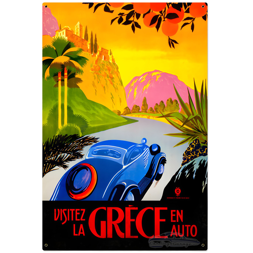 Greece Auto Travel Metal Sign - 24" x 36"