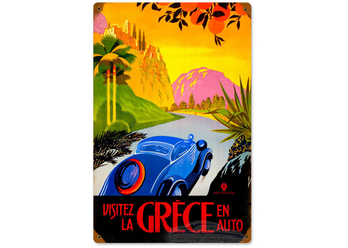 Greece Auto Travel Metal Sign - 12" x 18"