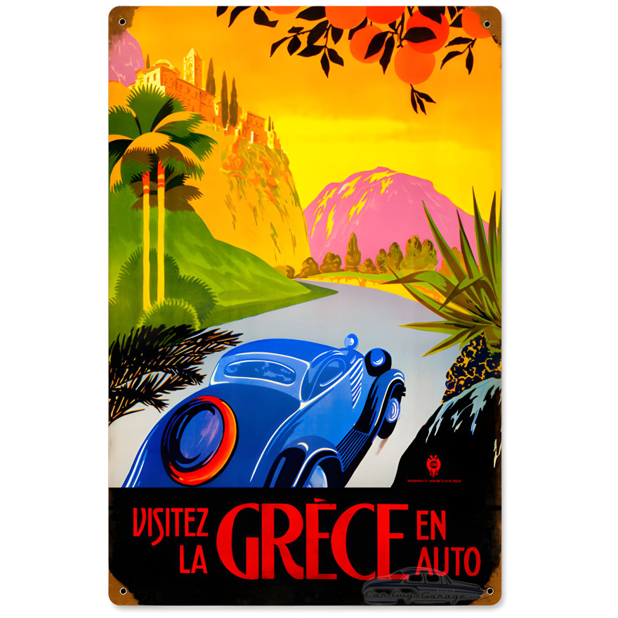 Greece Auto Travel Metal Sign - 12" x 18"