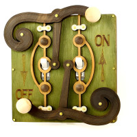 Wooden Mechanical Double Toggle Light Switch Cover - Green Steampunk