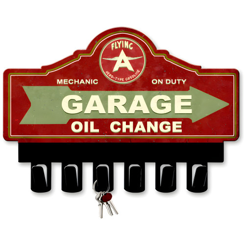 Flying A Gasoline Key Hanger Metal Sign - 14" x 10"