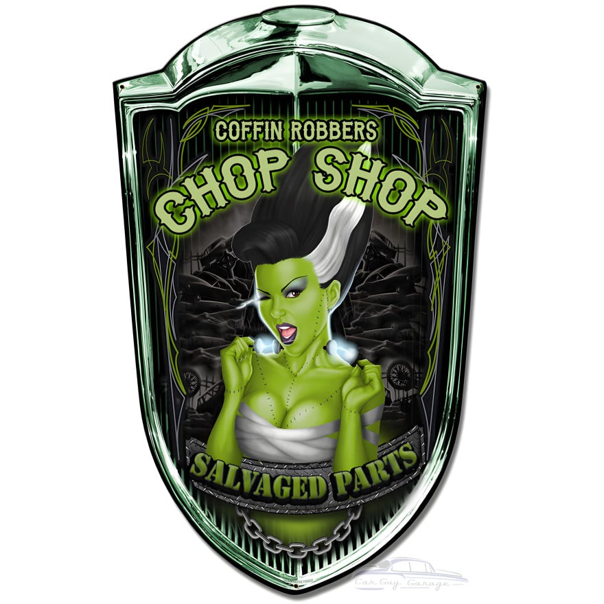 Grill Sign Chop Shop Babe Metal Sign - 24" x 36" Custom Shape