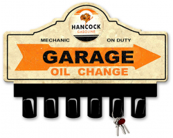 Hancock Gasoline Key Hanger Metal Sign - 14" x 10"