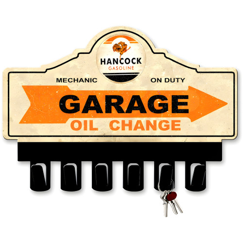 Hancock Gasoline Key Hanger Metal Sign - 14" x 10"