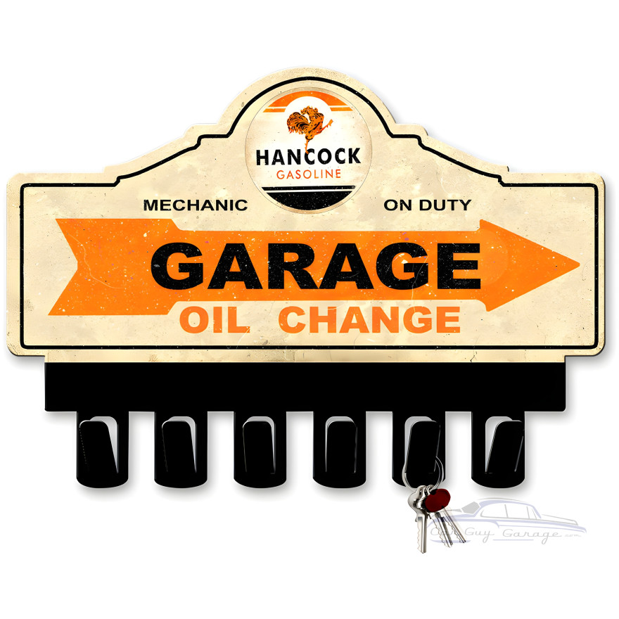 Hancock Gasoline Key Hanger Metal Sign - 14" x 10"