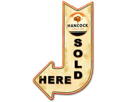 Hancock Sold Here Arrow Metal Sign - 15" x 24"