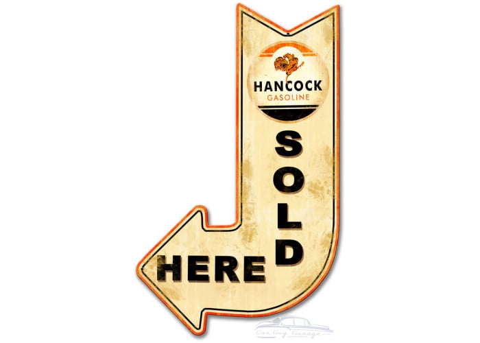 Hancock Sold Here Arrow Metal Sign - 15" x 24"