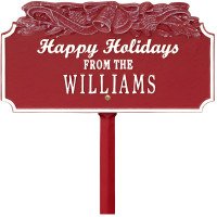 Happy Holidays Personalized Lawn Stake with Bells - Cast Aluminum