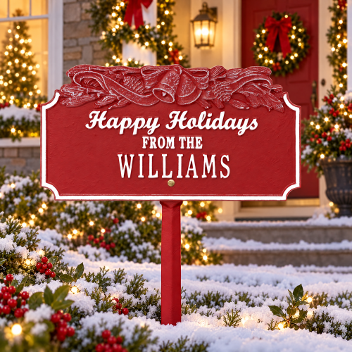 Happy Holidays Personalized Lawn Stake with Bells
