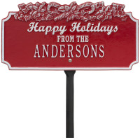 Happy Holidays Personalized Poinsettia Yard Stake Sign, Cast Aluminum