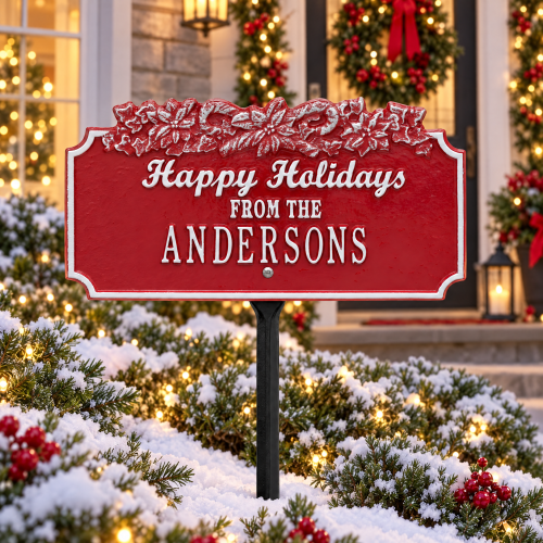 Personalized Happy Holidays Cast Aluminum Yard Stake Sign
